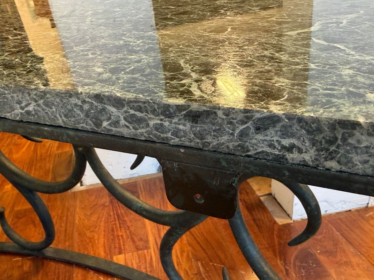 Late 20th Century Serpentine Green Marble + Iron Console Table - Thumbnail 13