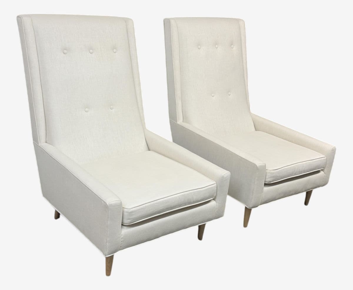 Homenature High Back Linen Blend Lounge Chairs, Pair - Image 1