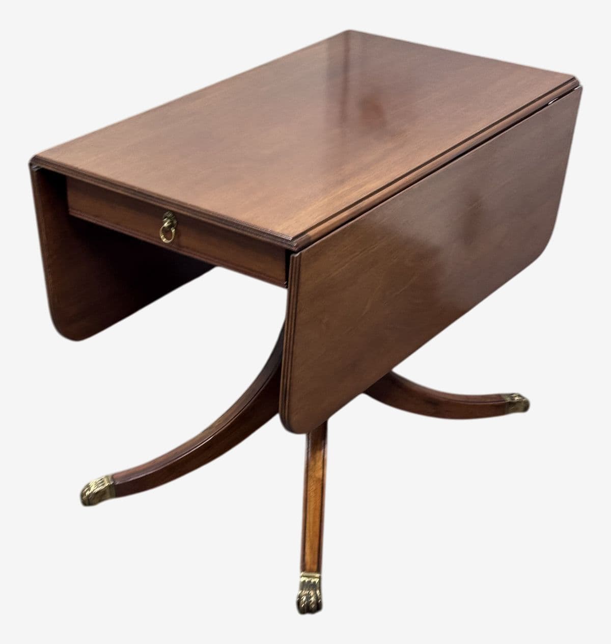 Mid 20th Century Mahogany Drop Leaf Pedestal Table With Claw Brass Feet - Image 1