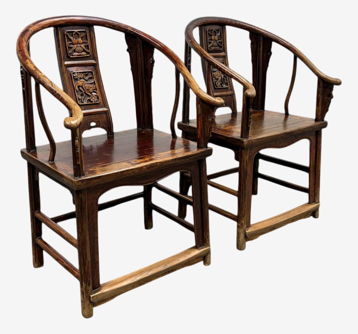Antique Ming Horseshoe Arm Chairs, Pair - Image 1