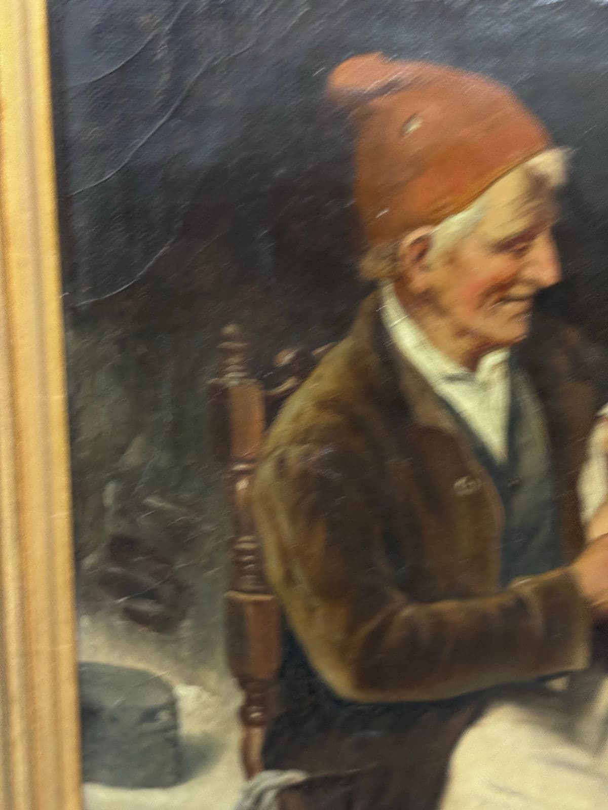 Antique Oil Painting of Grandfather With Son, Framed - Thumbnail 7