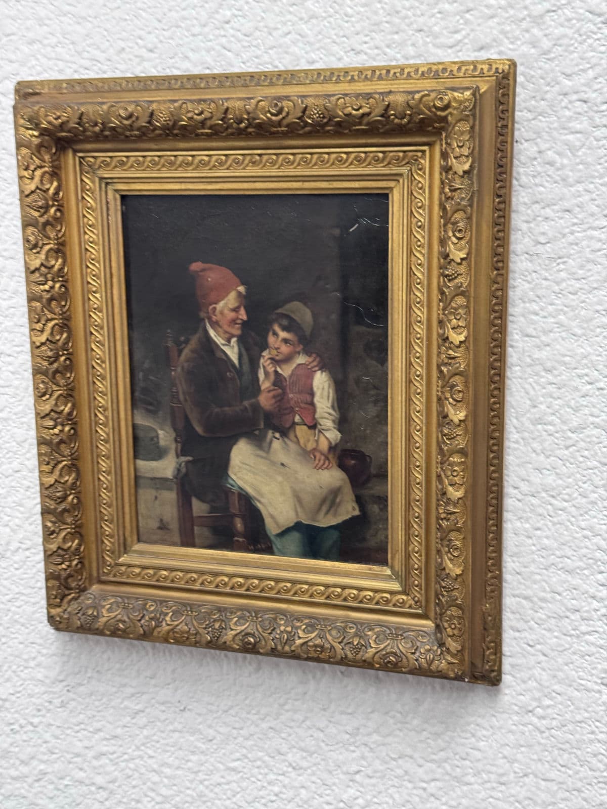 Antique Oil Painting of Grandfather With Son, Framed - Thumbnail 8