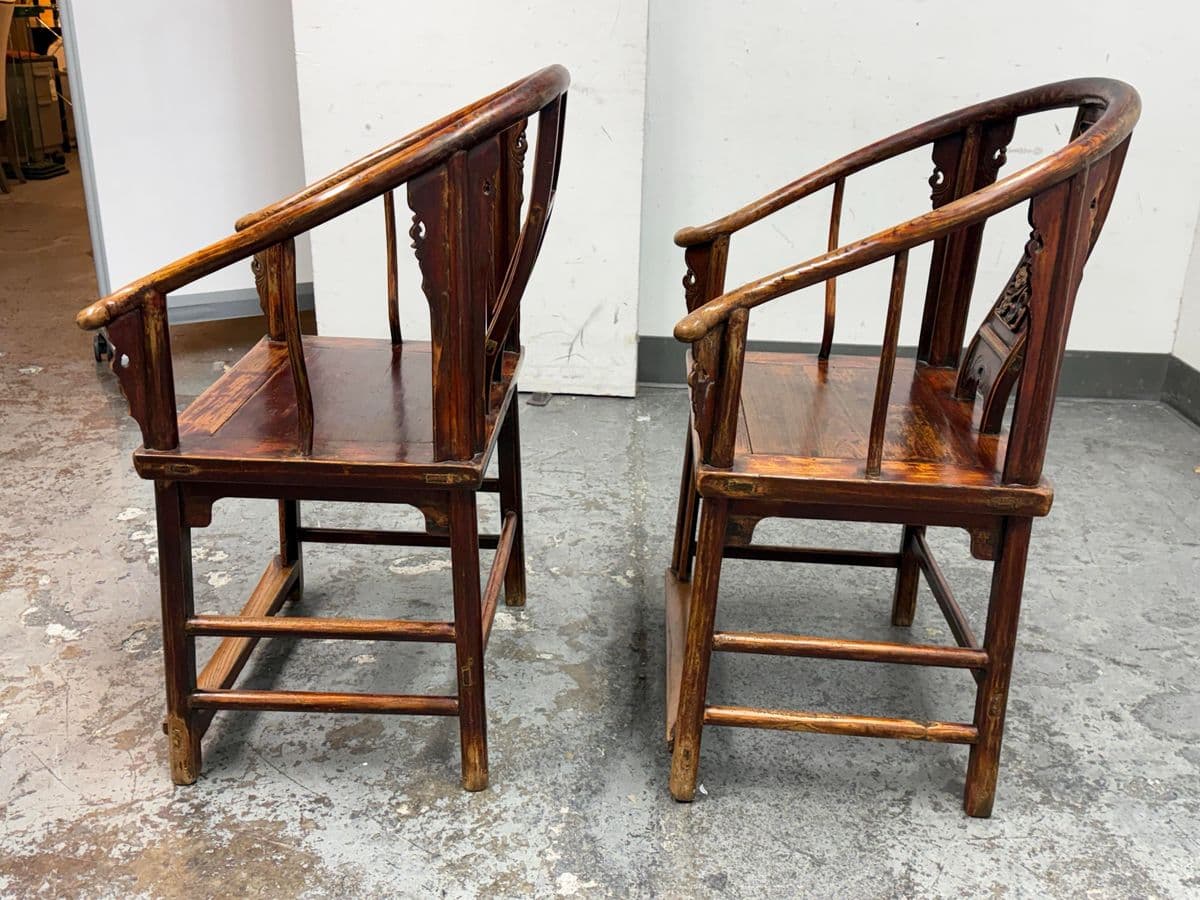 Antique Ming Horseshoe Arm Chairs, Pair - Thumbnail 5