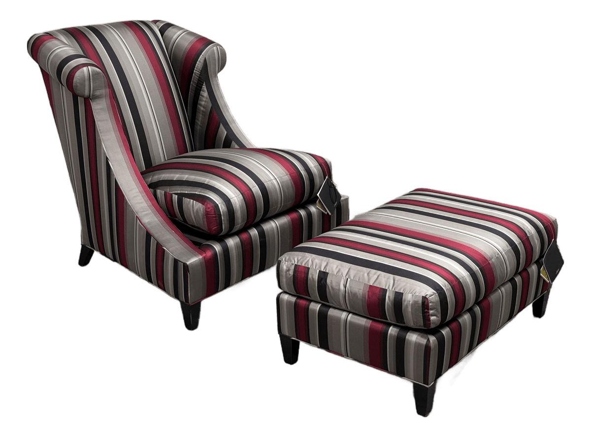 Baker Furniture Rolled Arm Wing Chair + Ottoman, Set - Thumbnail 2