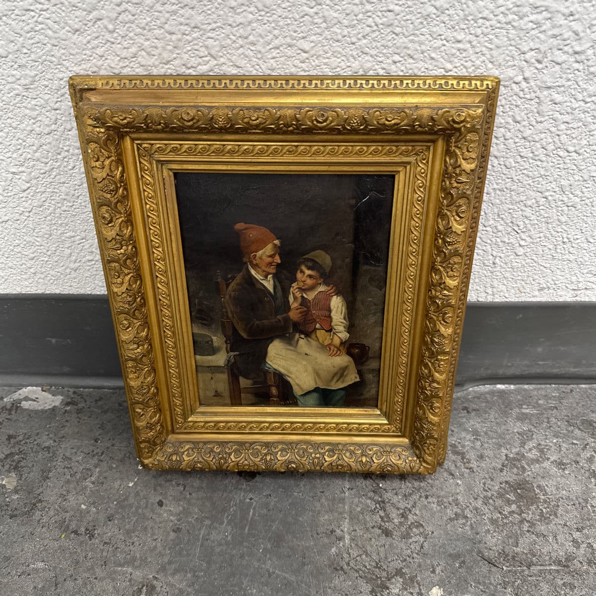 Antique Oil Painting of Grandfather With Son, Framed - Thumbnail 12