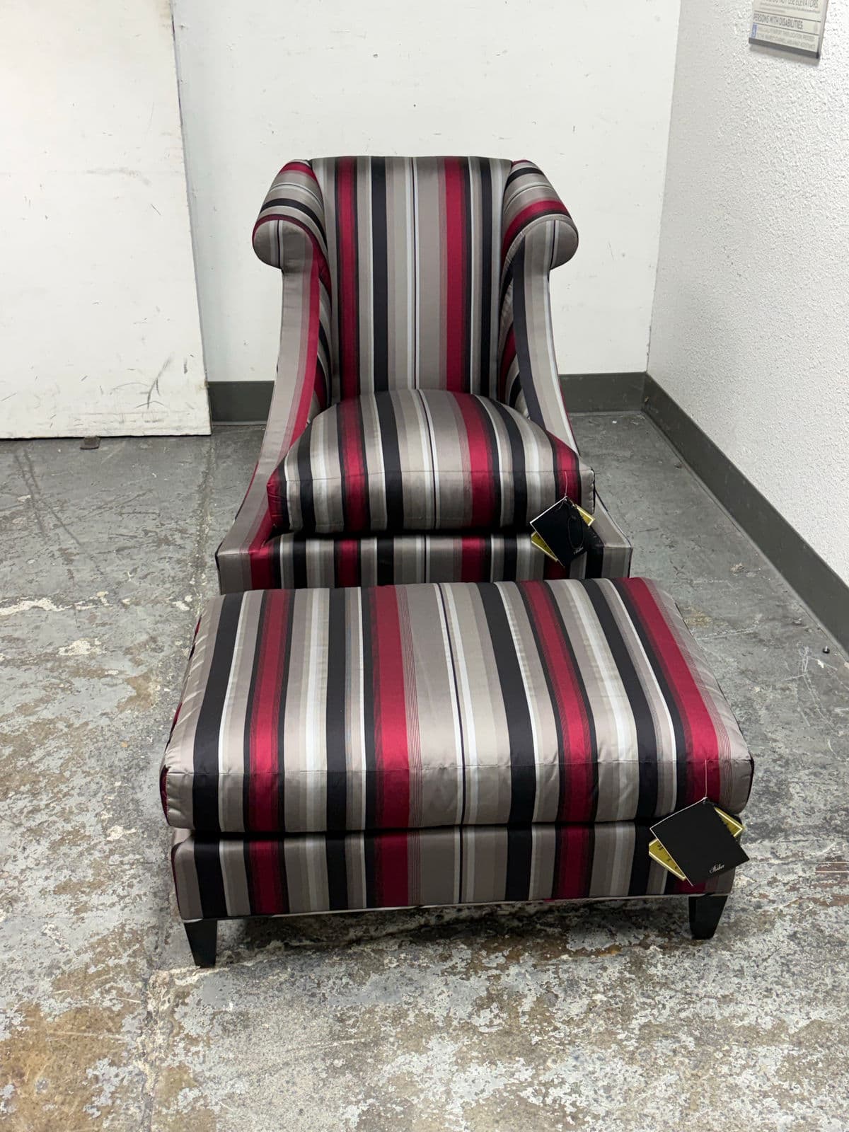 Baker Furniture Rolled Arm Wing Chair + Ottoman, Set - Thumbnail 11