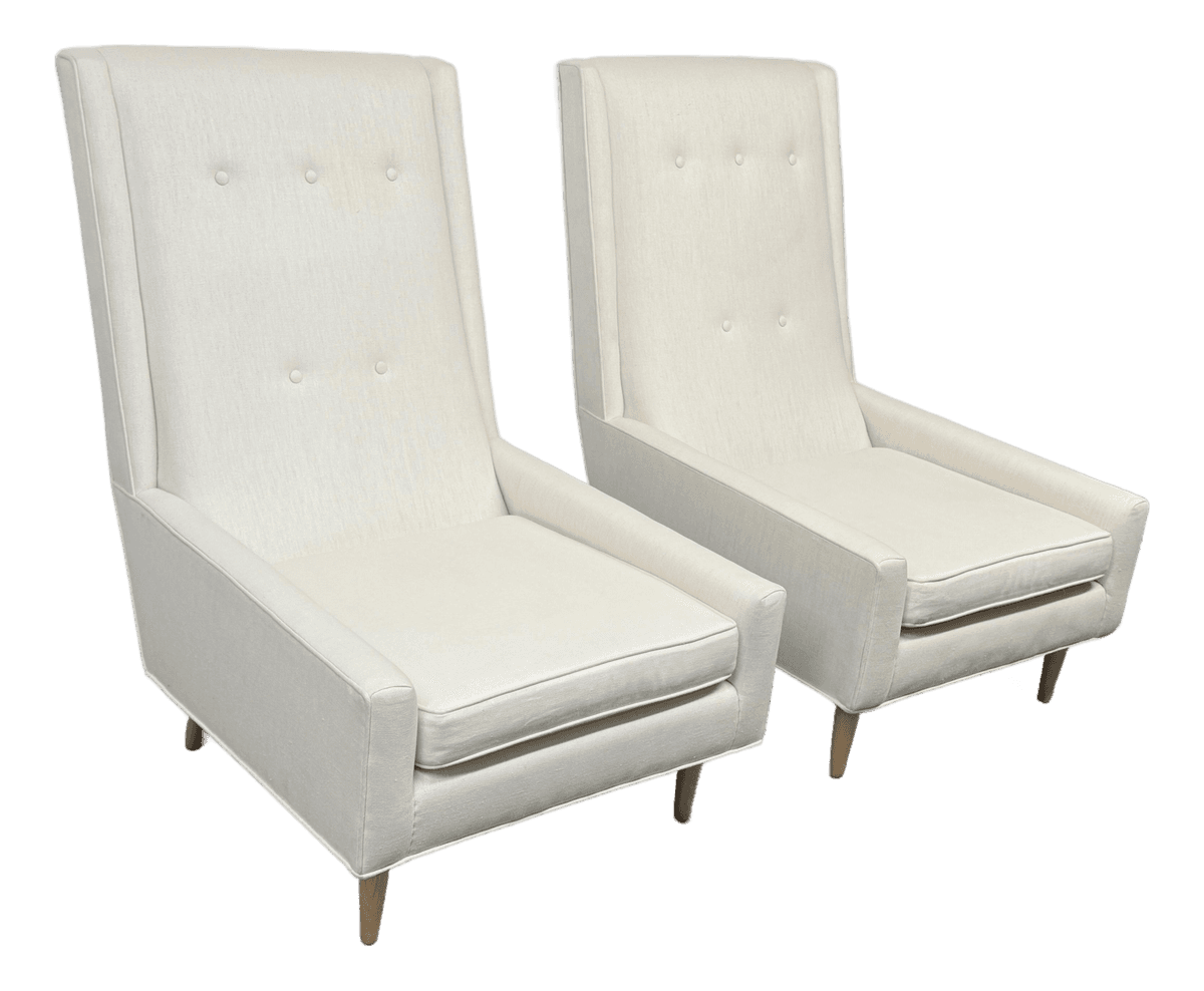 Homenature High Back Linen Blend Lounge Chairs, Pair - Thumbnail 2