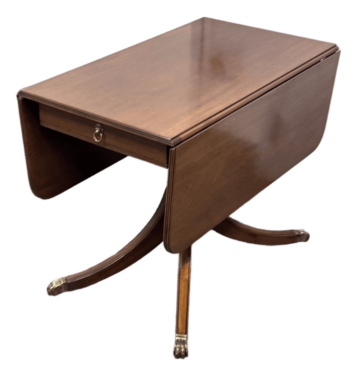 Mid 20th Century Mahogany Drop Leaf Pedestal Table With Claw Brass Feet - Thumbnail 2