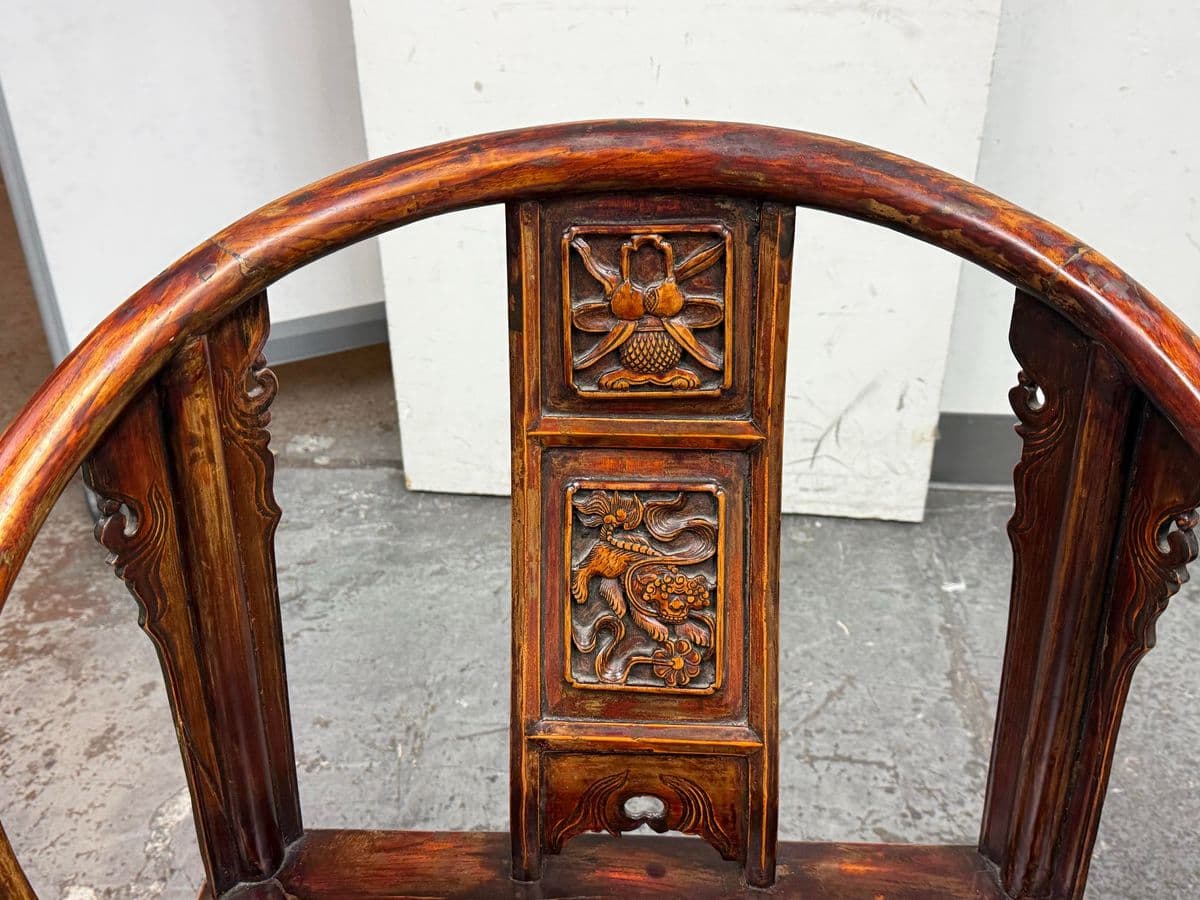 Antique Ming Horseshoe Arm Chairs, Pair - Thumbnail 8