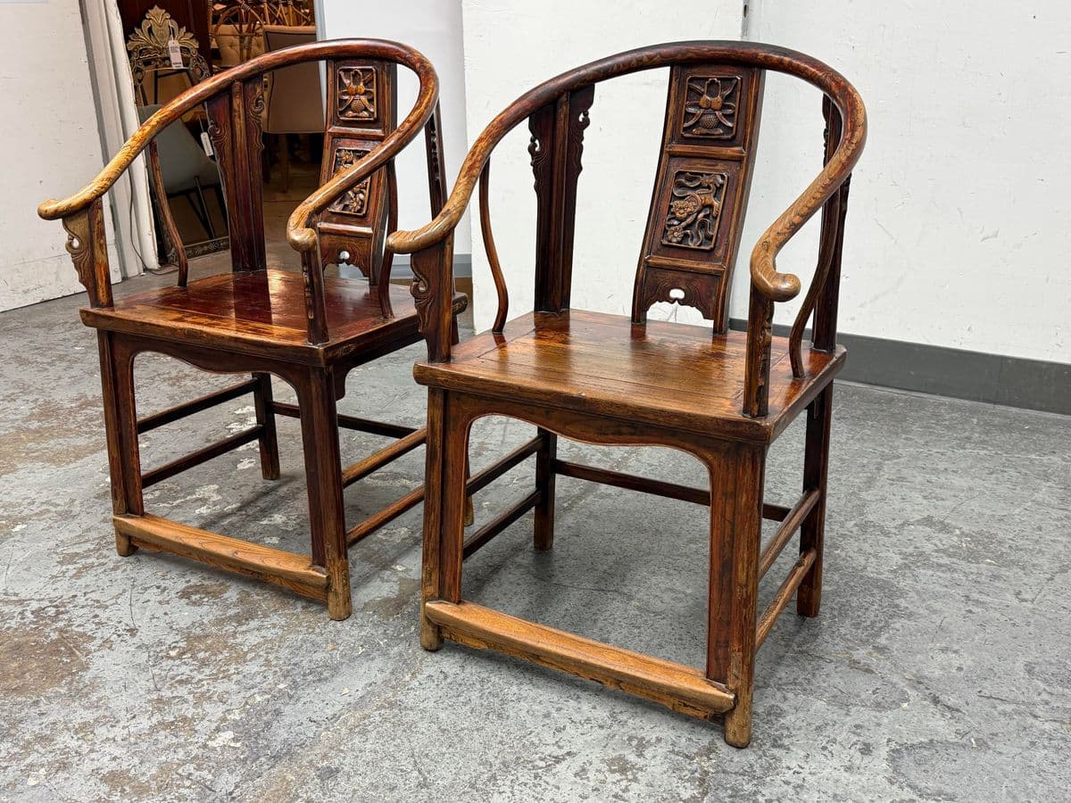 Antique Ming Horseshoe Arm Chairs, Pair - Thumbnail 3
