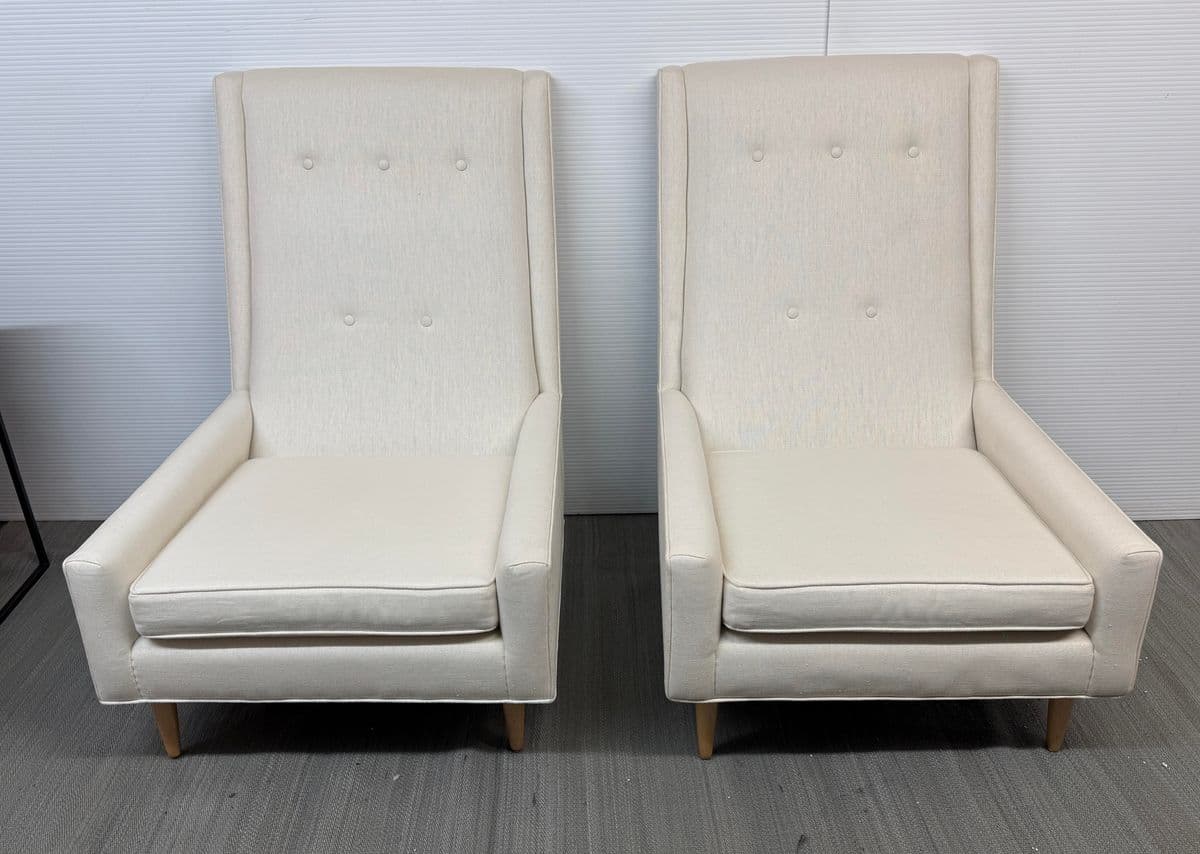 Homenature High Back Linen Blend Lounge Chairs, Pair - Thumbnail 3