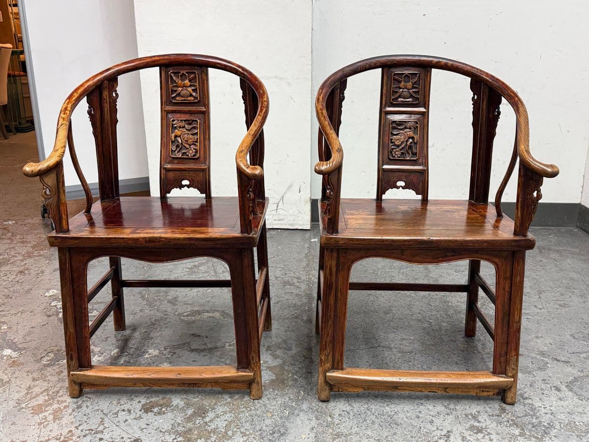Antique Ming Horseshoe Arm Chairs, Pair - Thumbnail 4