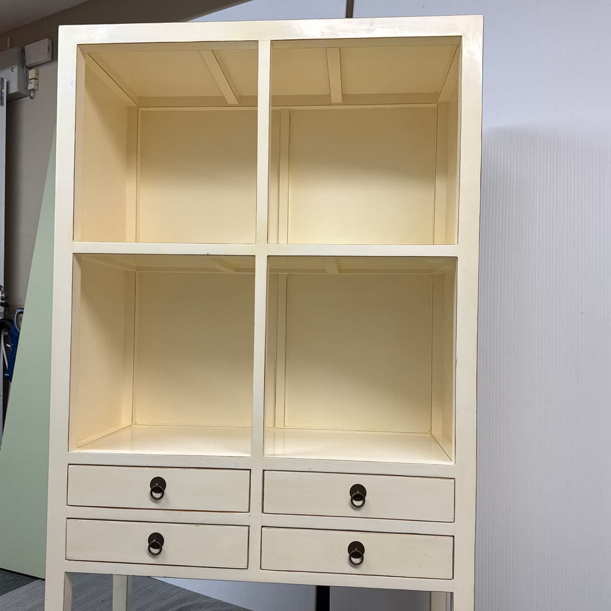 Chinoiserie Zen Ivory Finish Bookcase - Thumbnail 7