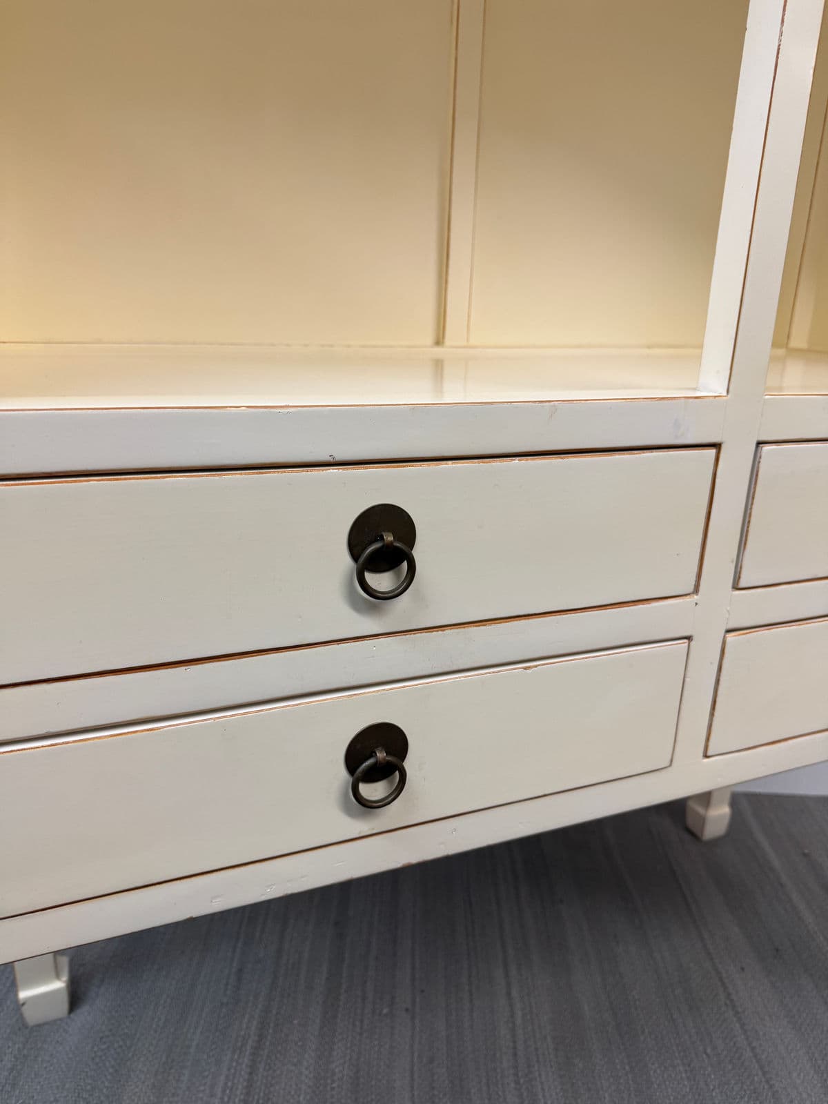 Chinoiserie Zen Ivory Finish Bookcase - Thumbnail 8