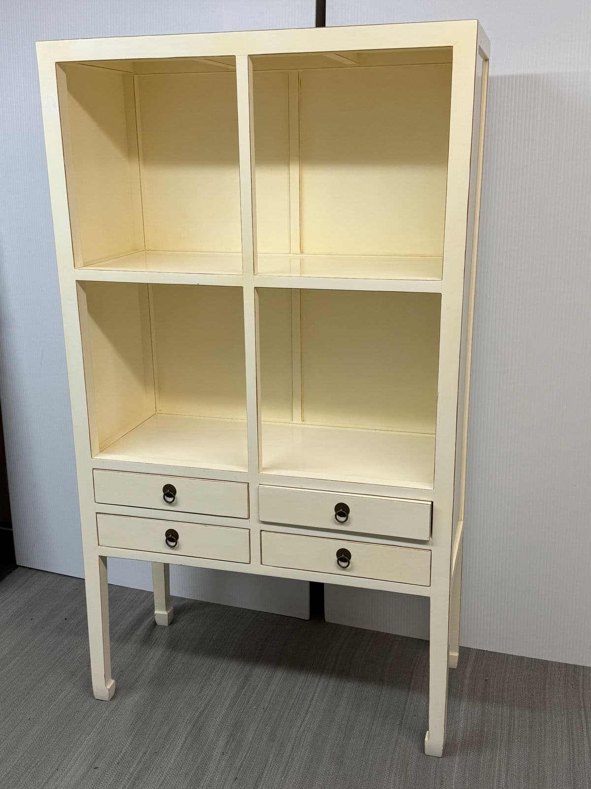 Chinoiserie Zen Ivory Finish Bookcase - Thumbnail 11
