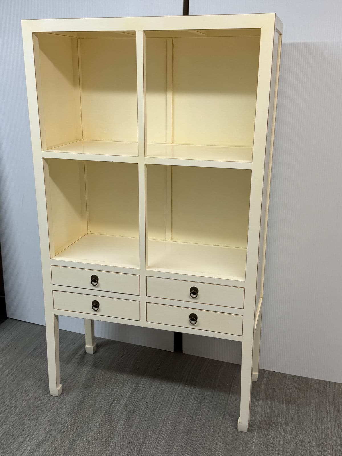 Chinoiserie Zen Ivory Finish Bookcase - Thumbnail 3