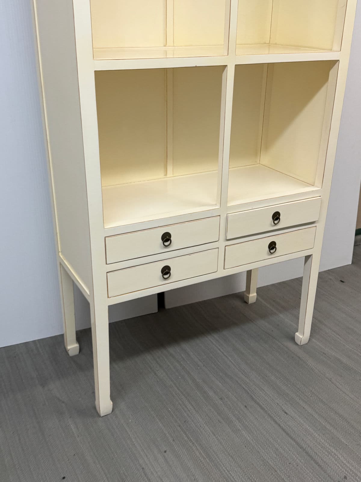 Chinoiserie Zen Ivory Finish Bookcase - Thumbnail 5