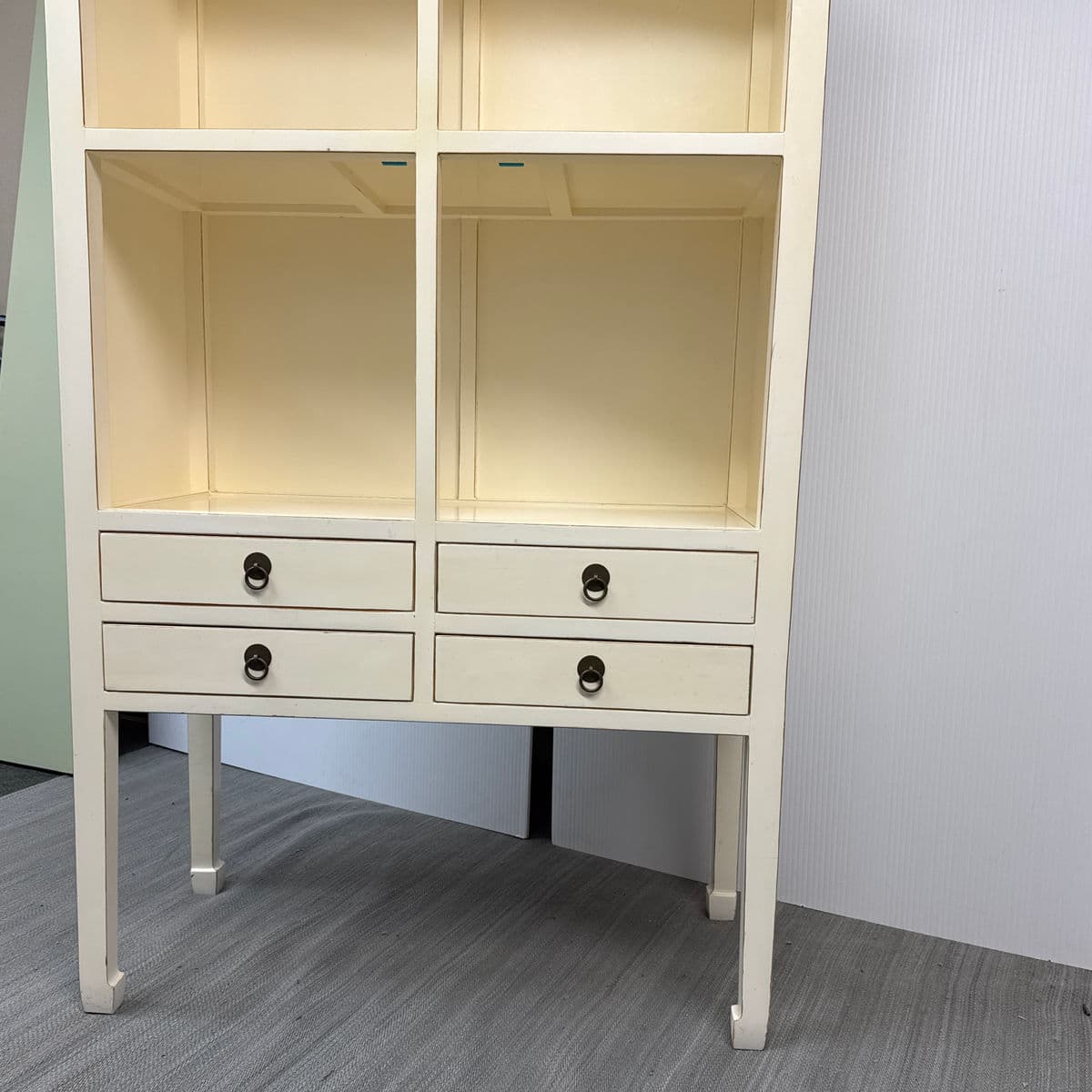 Chinoiserie Zen Ivory Finish Bookcase - Thumbnail 13