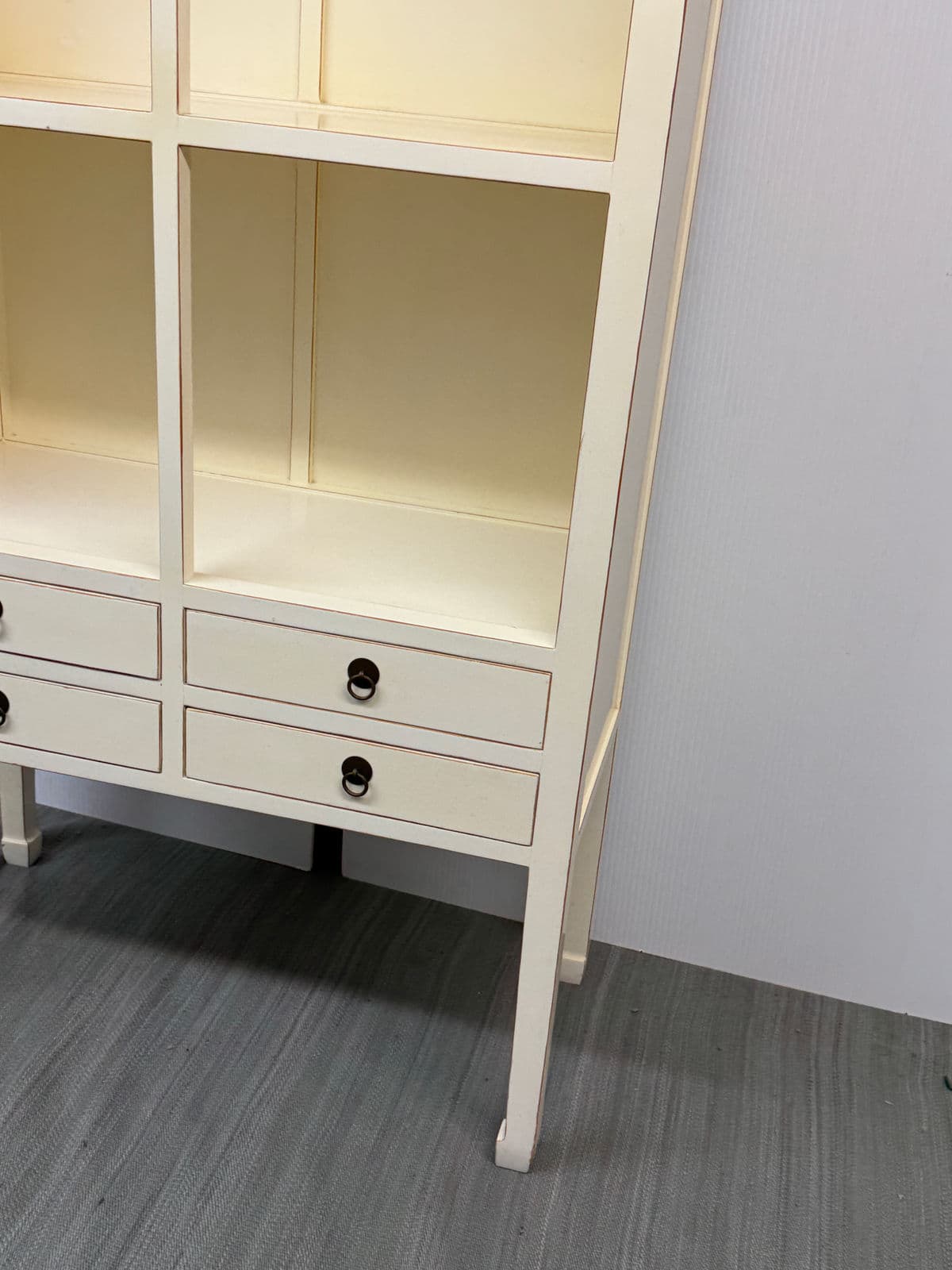 Chinoiserie Zen Ivory Finish Bookcase - Thumbnail 12