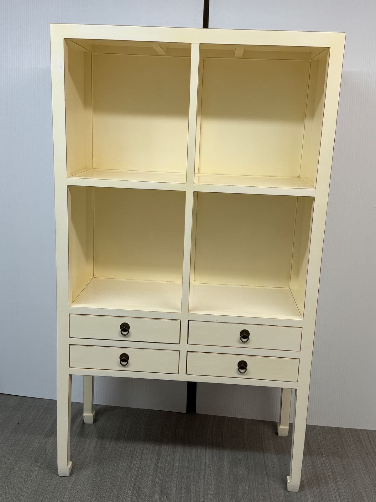 Chinoiserie Zen Ivory Finish Bookcase - Thumbnail 4