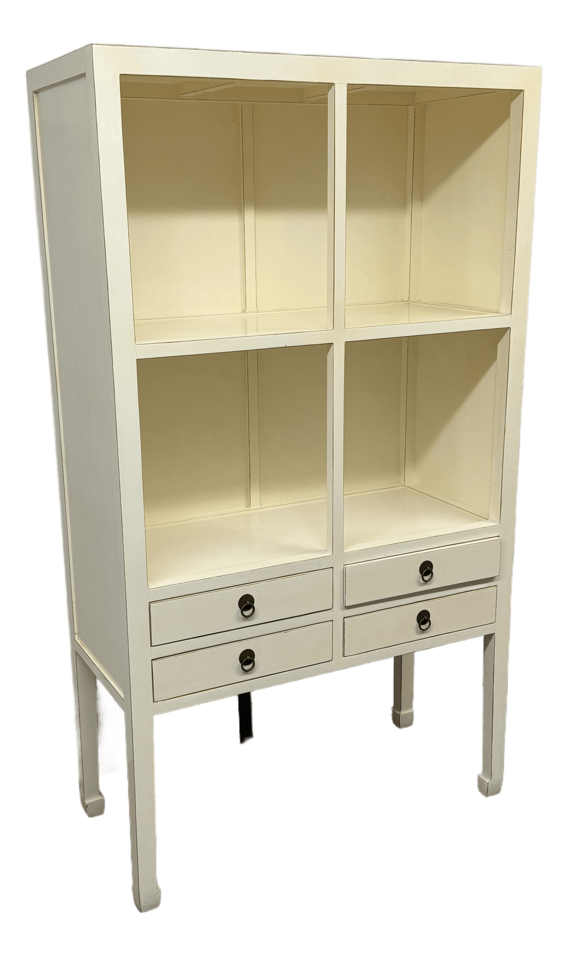 Chinoiserie Zen Ivory Finish Bookcase - Thumbnail 2