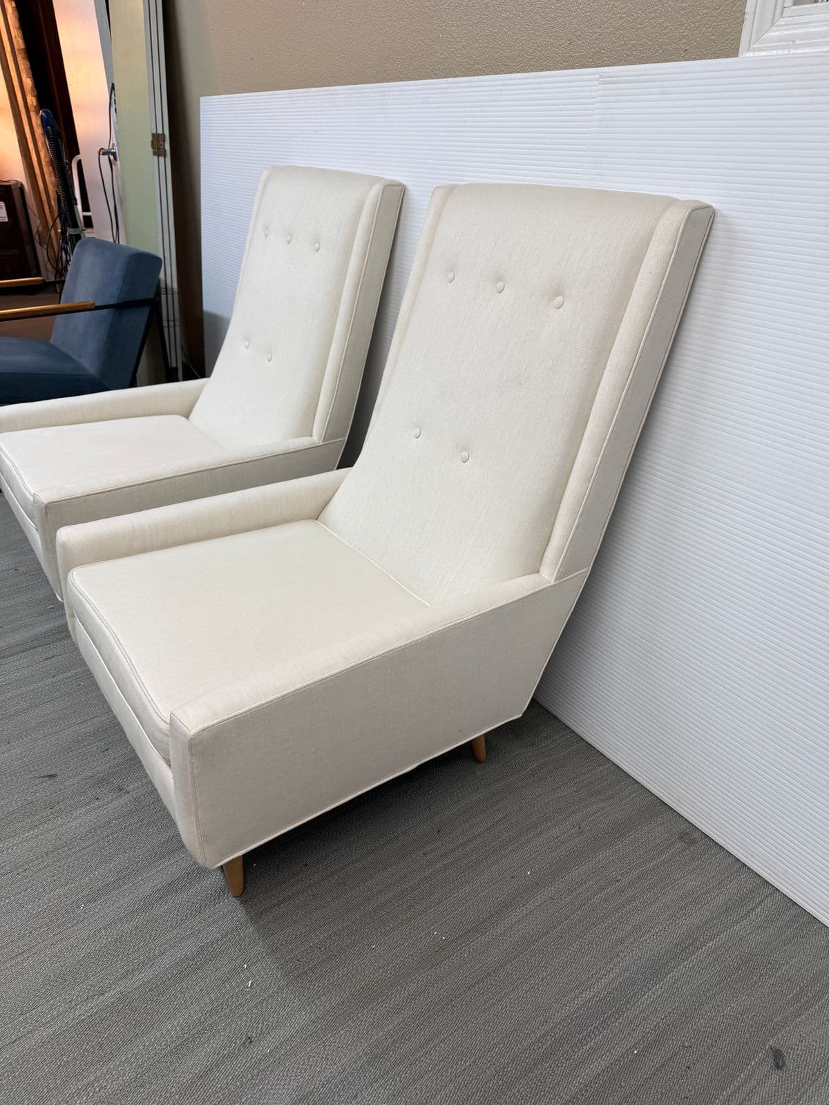 Homenature High Back Linen Blend Lounge Chairs, Pair - Thumbnail 11