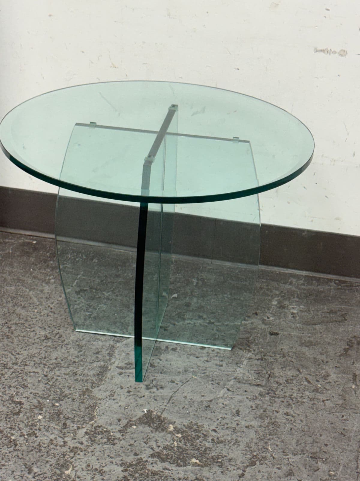 Vintage Post Modern Round Glass Side Table - Thumbnail 4