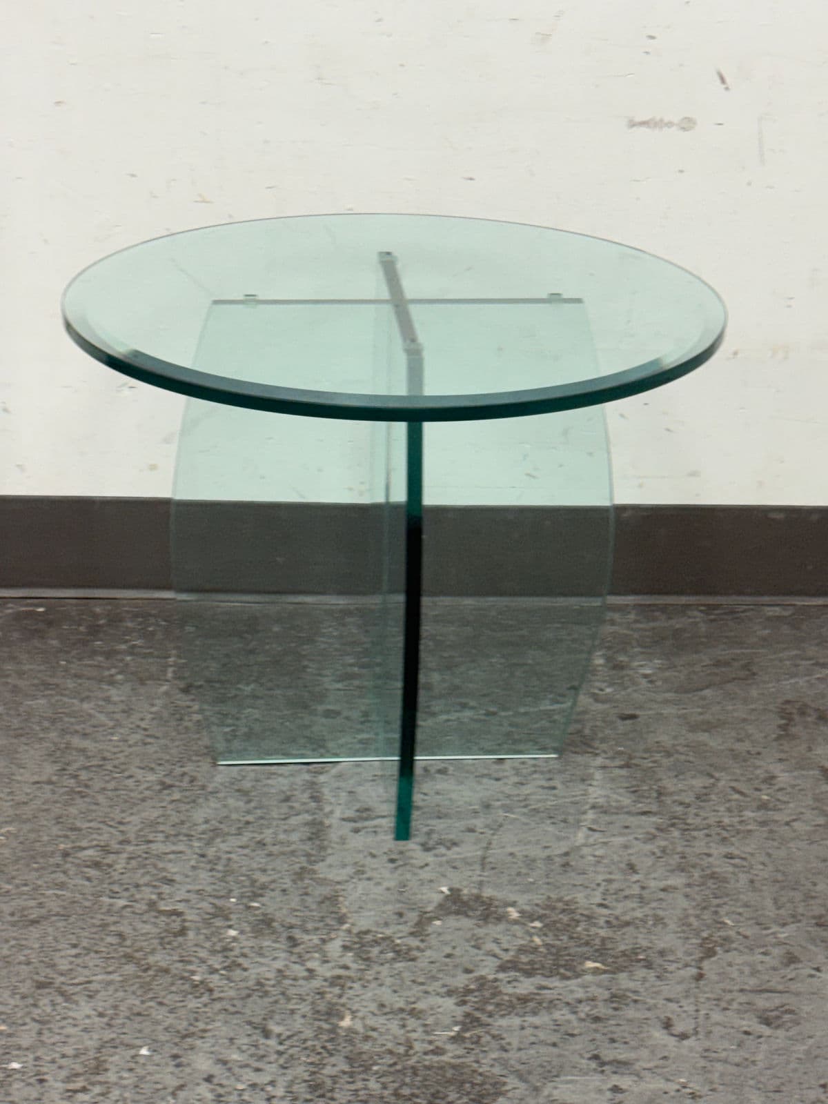 Vintage Post Modern Round Glass Side Table - Thumbnail 3