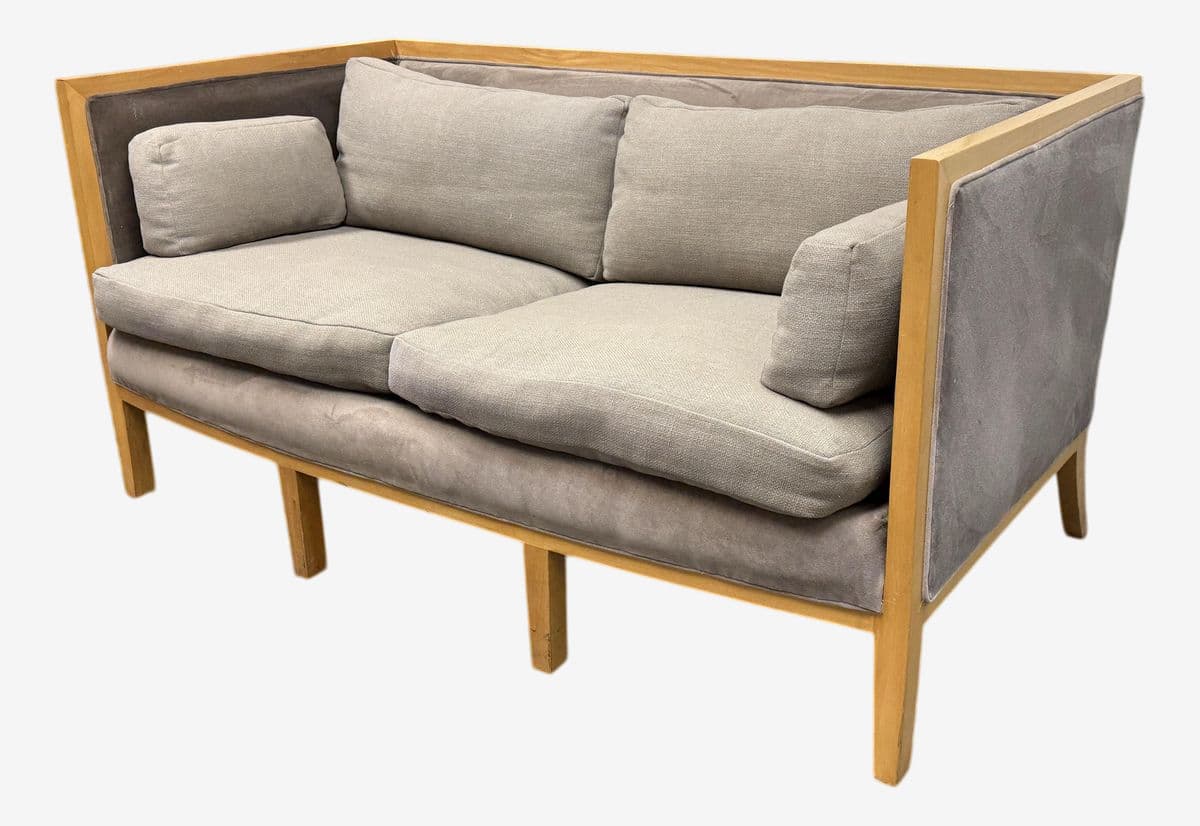 Danish Style Apartment Sofa With Cherry Wood Tone Frame - Image 1