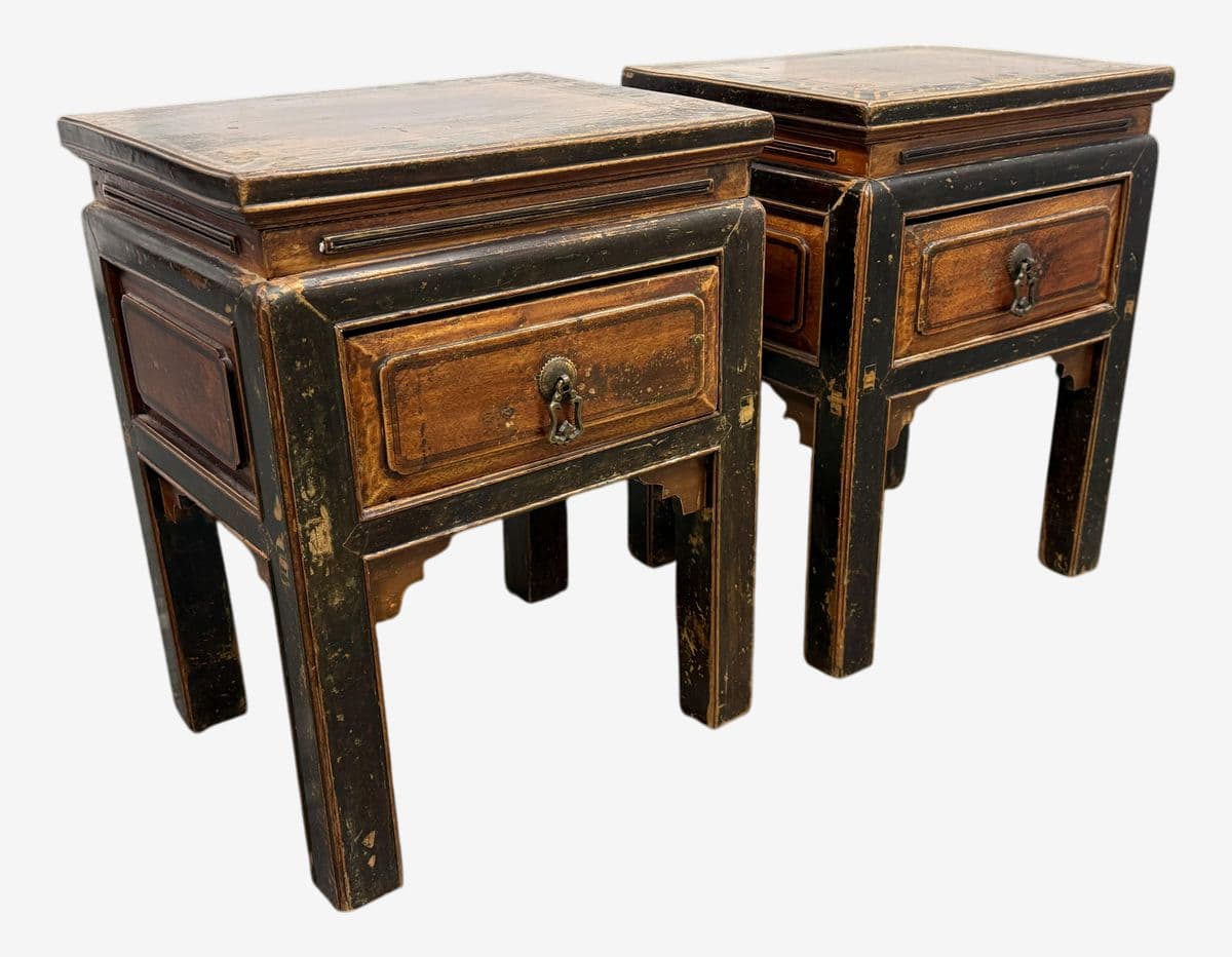Antique Provincial Chinese Side Tables, Pair - Image 1