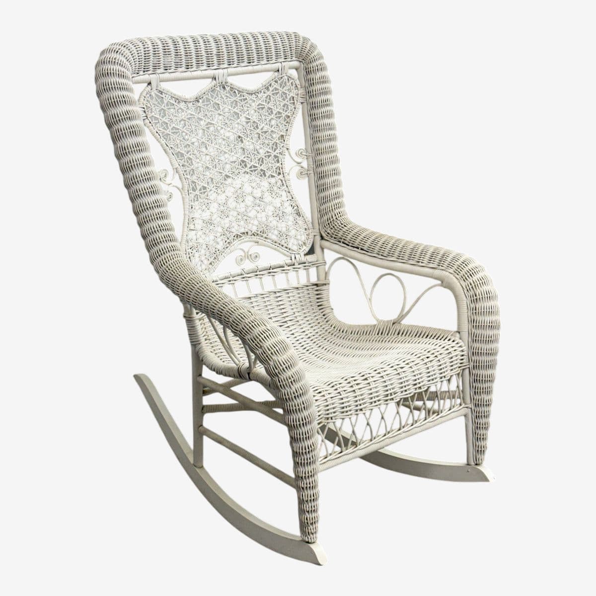 Victorian Style Wicker Rocking Chair, White - Image 1