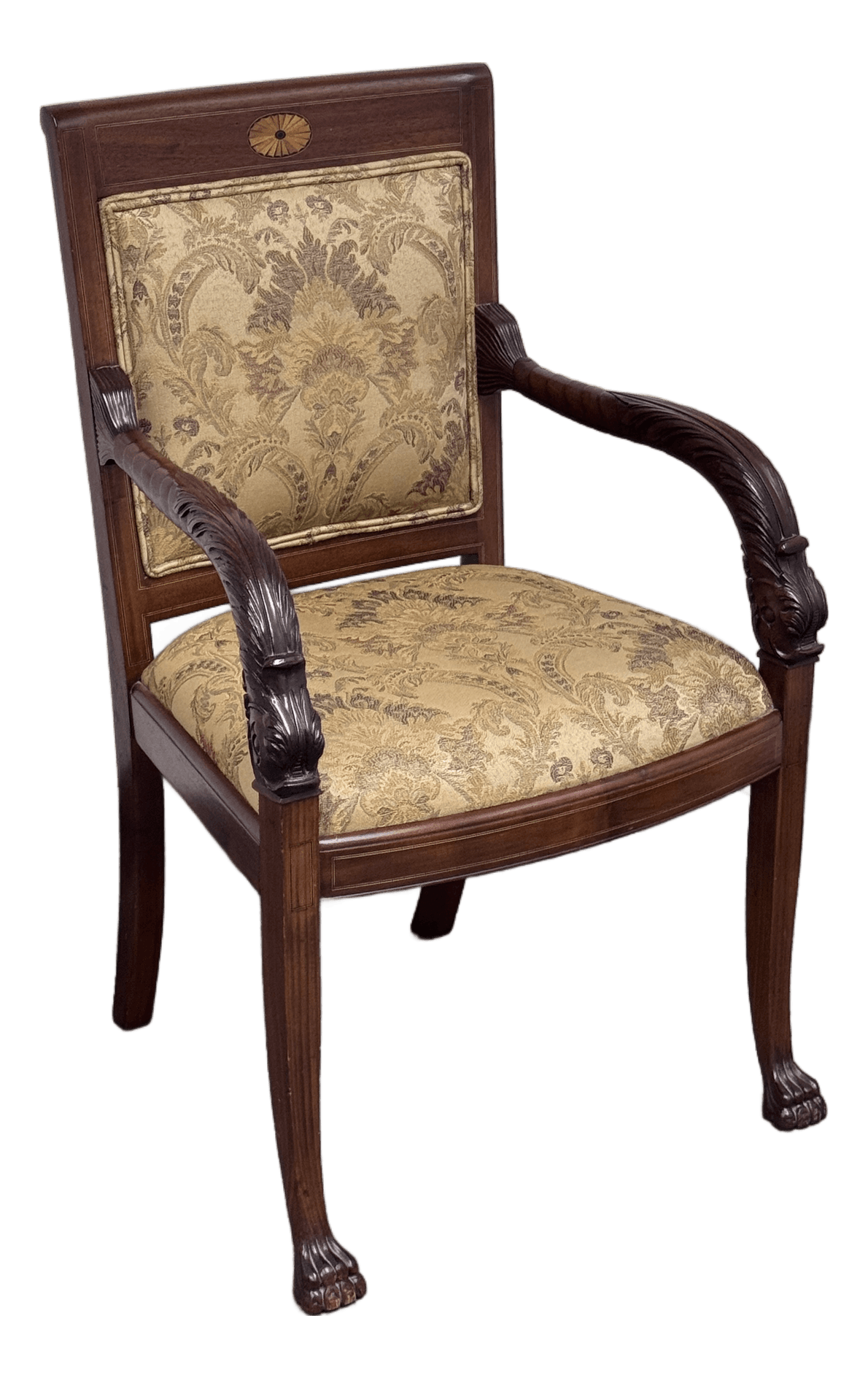 Antique French Empire Carved Mahogany Chair - Thumbnail 2