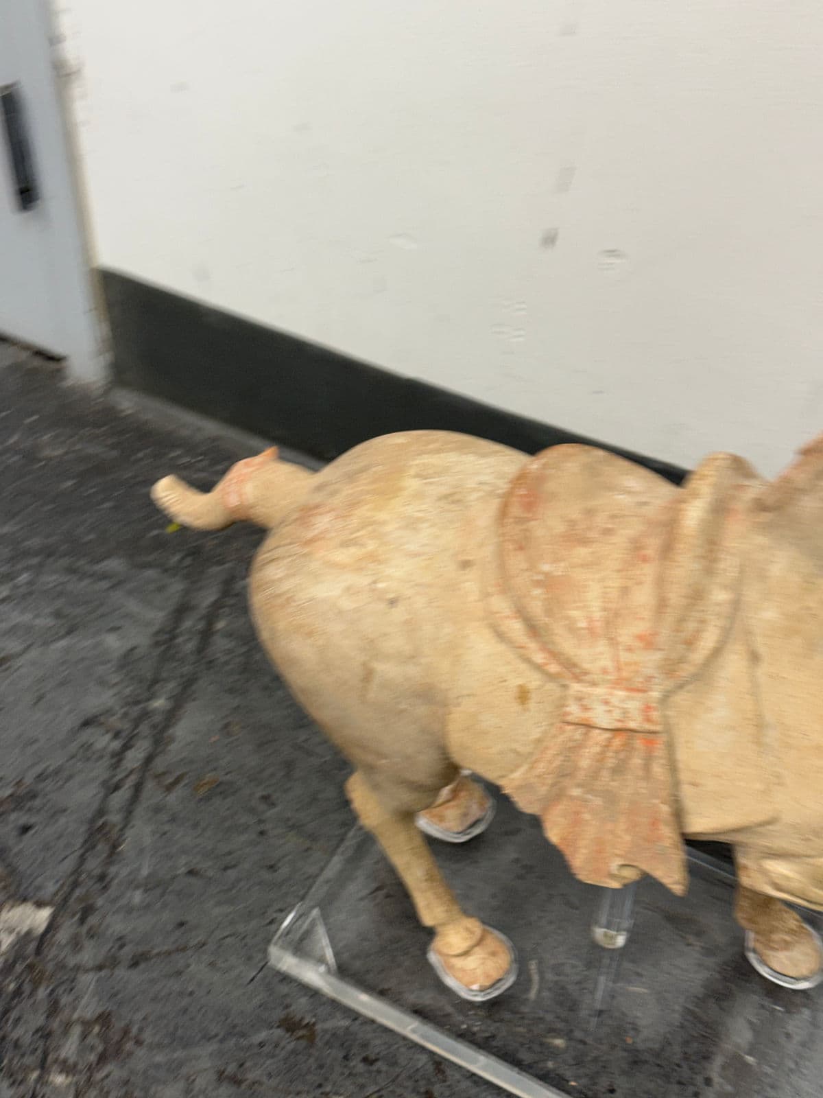 Antique Pottery Tang Dynasty Style Horse + Lucite Stand - Thumbnail 4