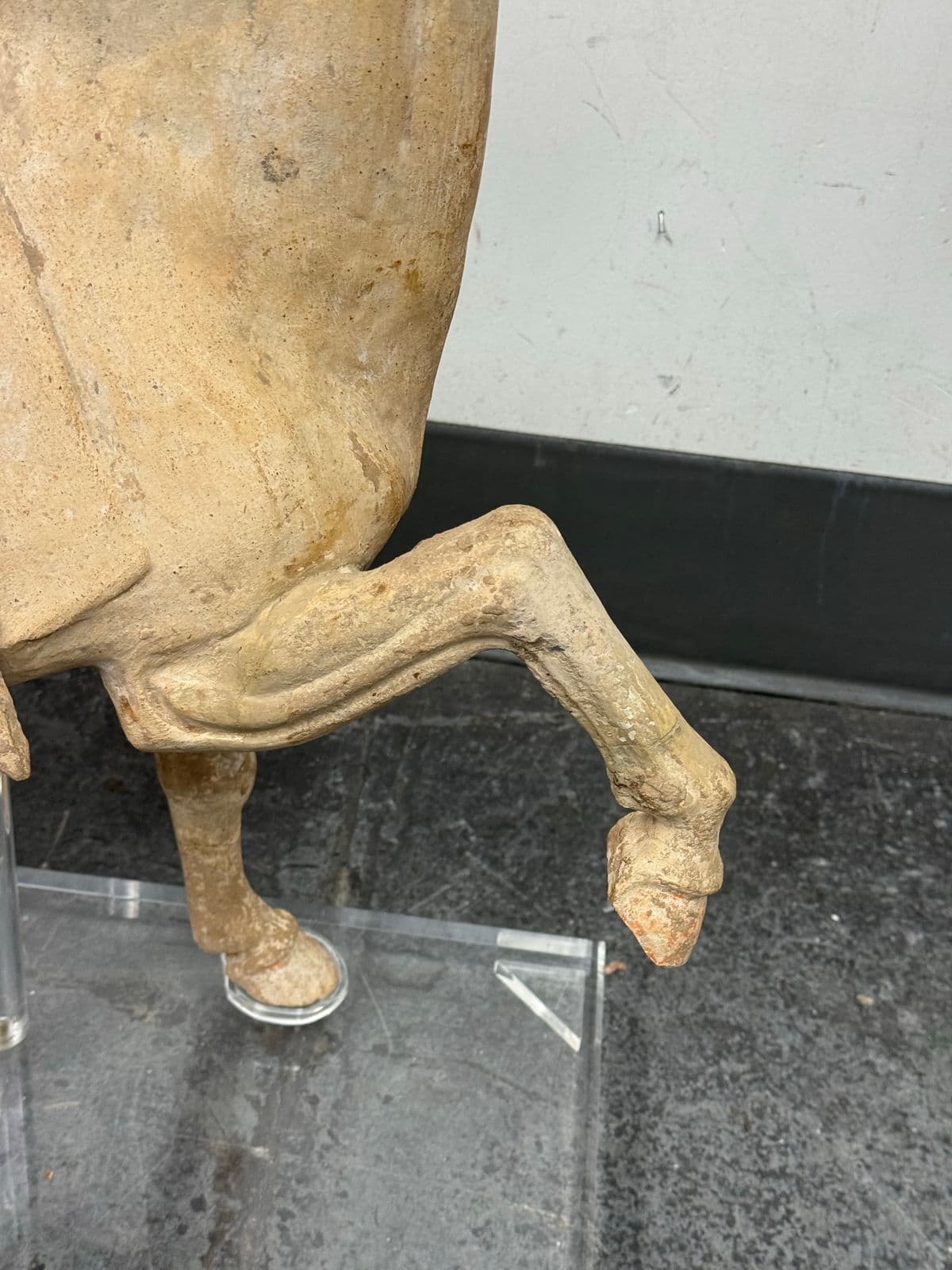 Antique Pottery Tang Dynasty Style Horse + Lucite Stand - Thumbnail 10
