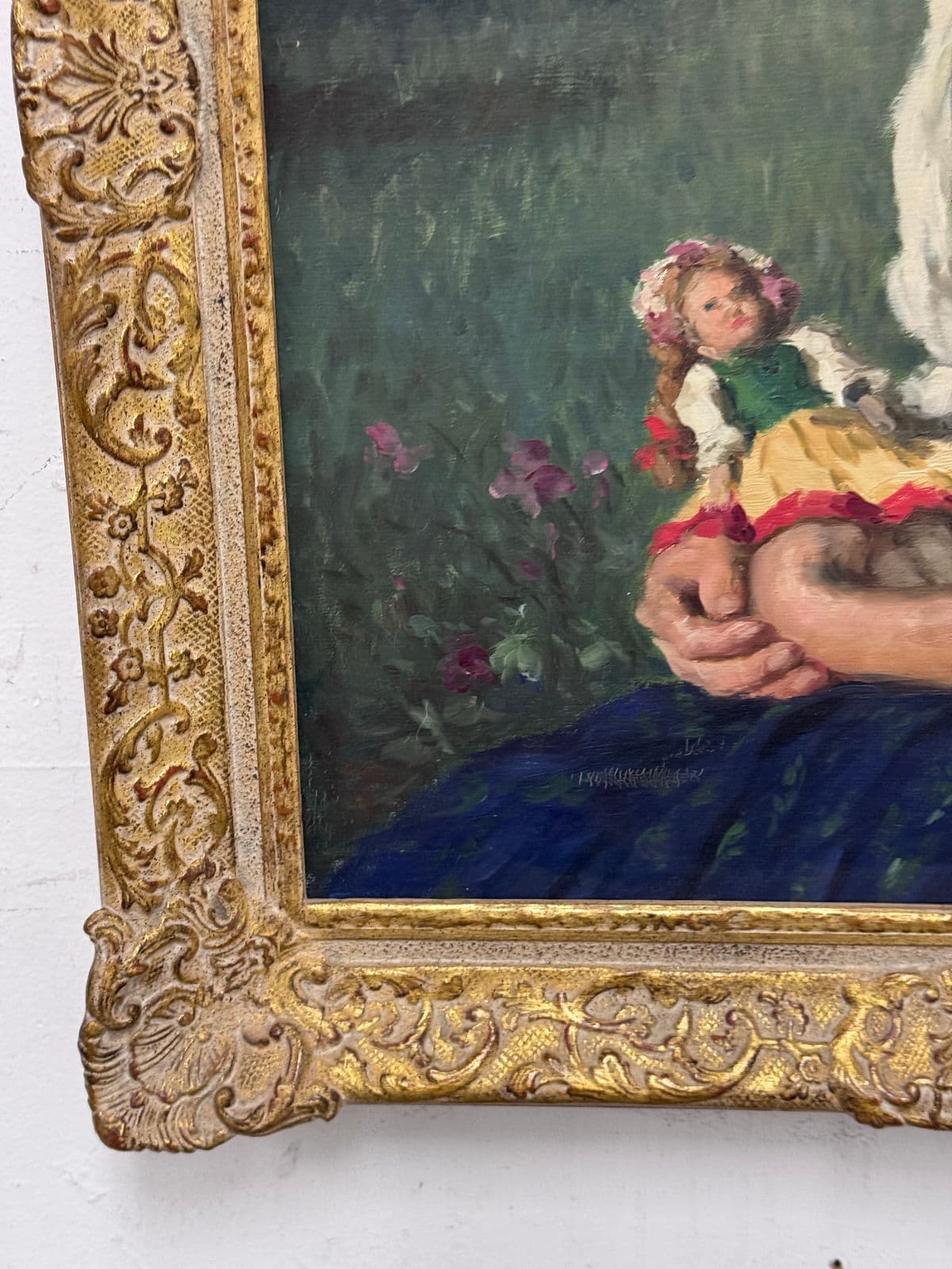 Lajos Rezes Molnar "Peasant Girl With Doll" Original Oil Painting, Framed - Thumbnail 11