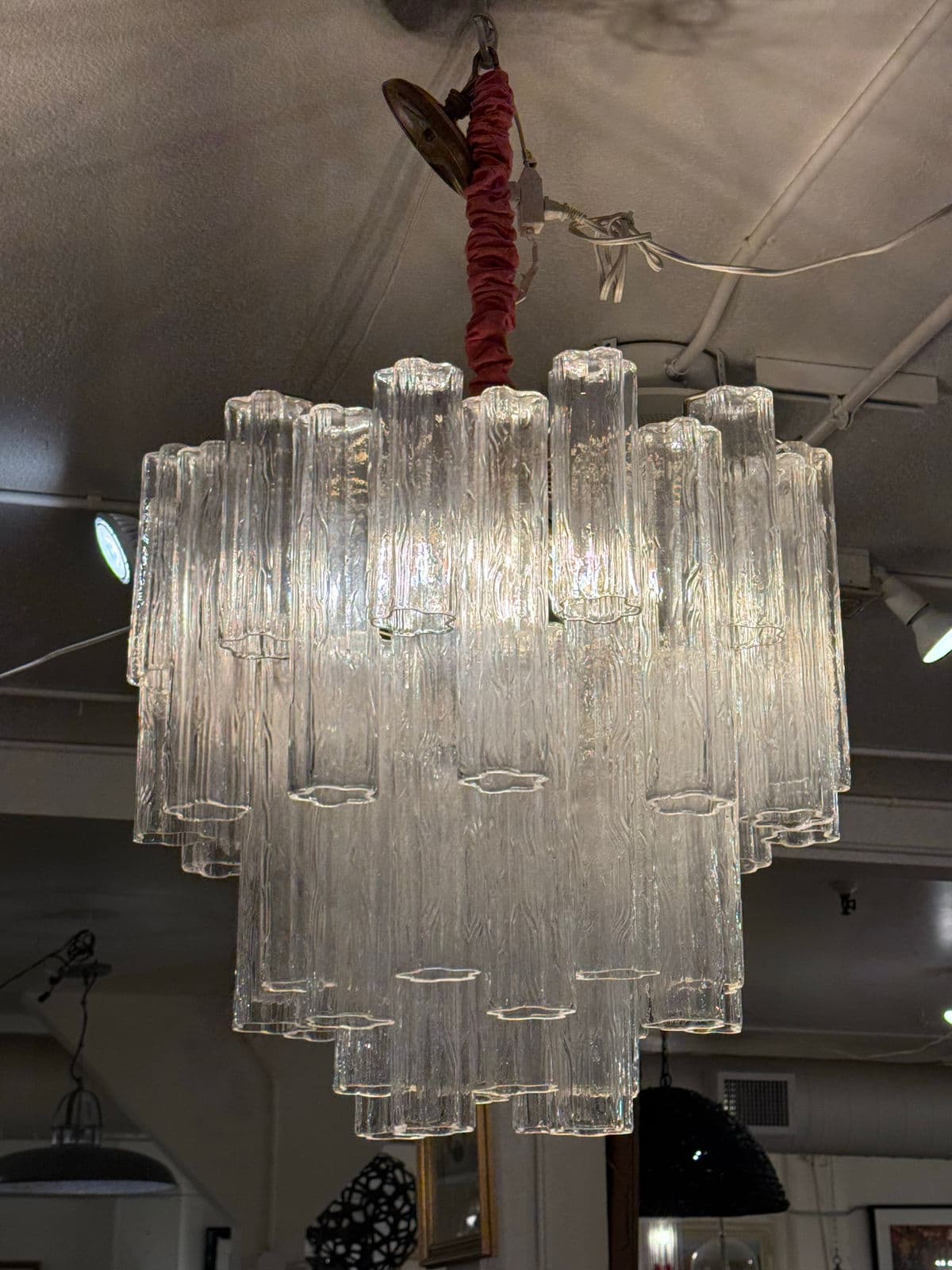 Vintage Murano Tronchi Glass Chandelier - Thumbnail 3