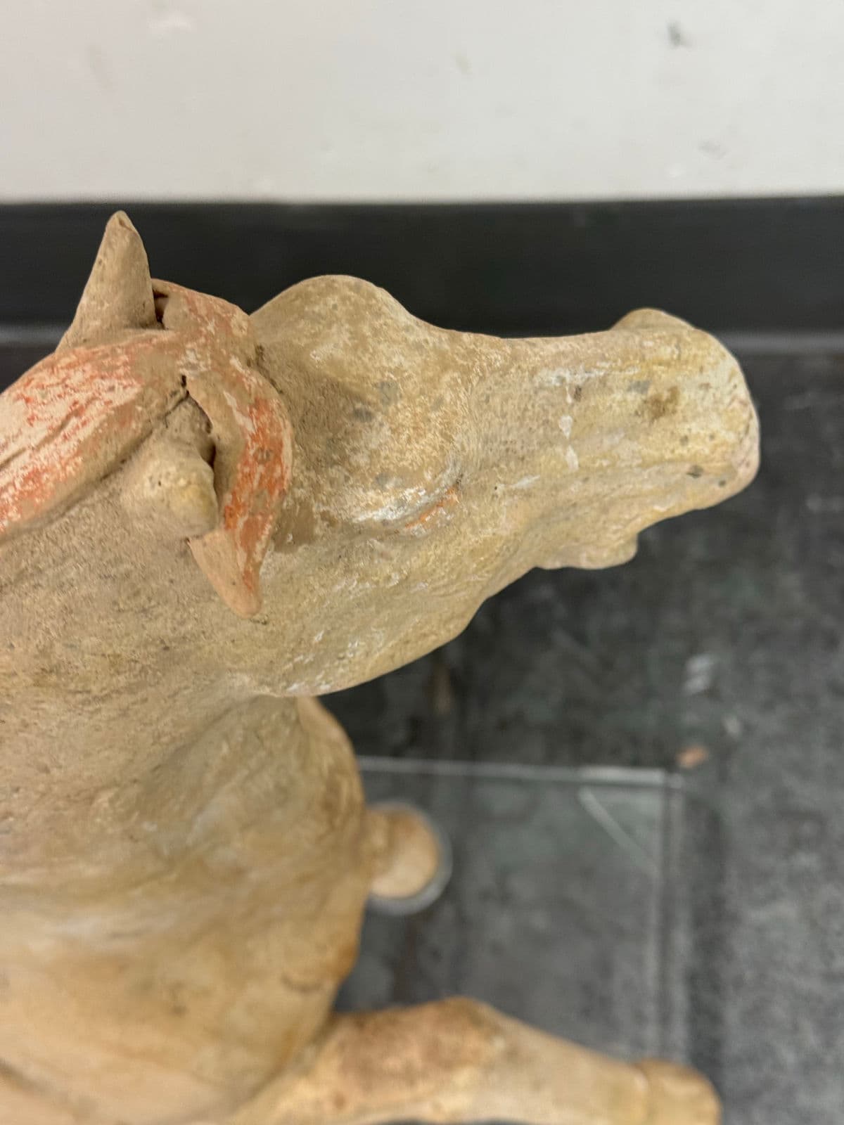 Antique Pottery Tang Dynasty Style Horse + Lucite Stand - Thumbnail 12