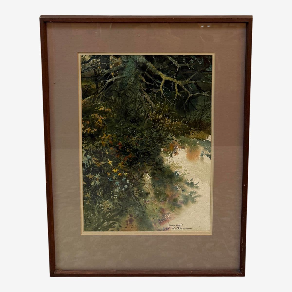Circa 1972 David Solomon "Summer Woods" Original Watercolor Painting, Framed - Image 1
