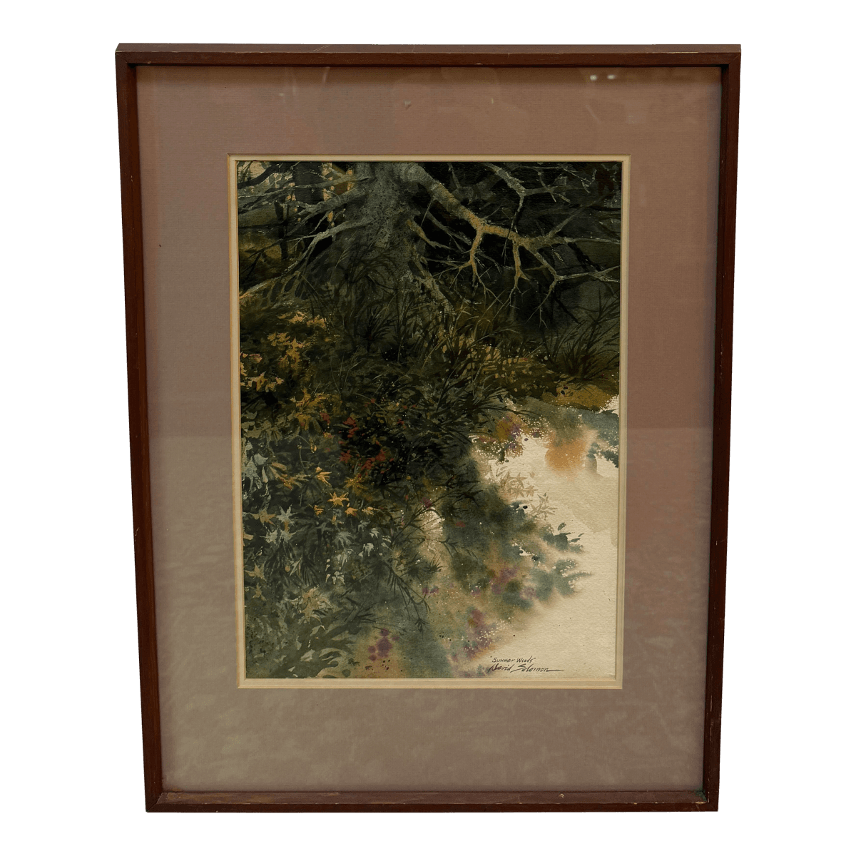 Circa 1972 David Solomon "Summer Woods" Original Watercolor Painting, Framed - Thumbnail 2