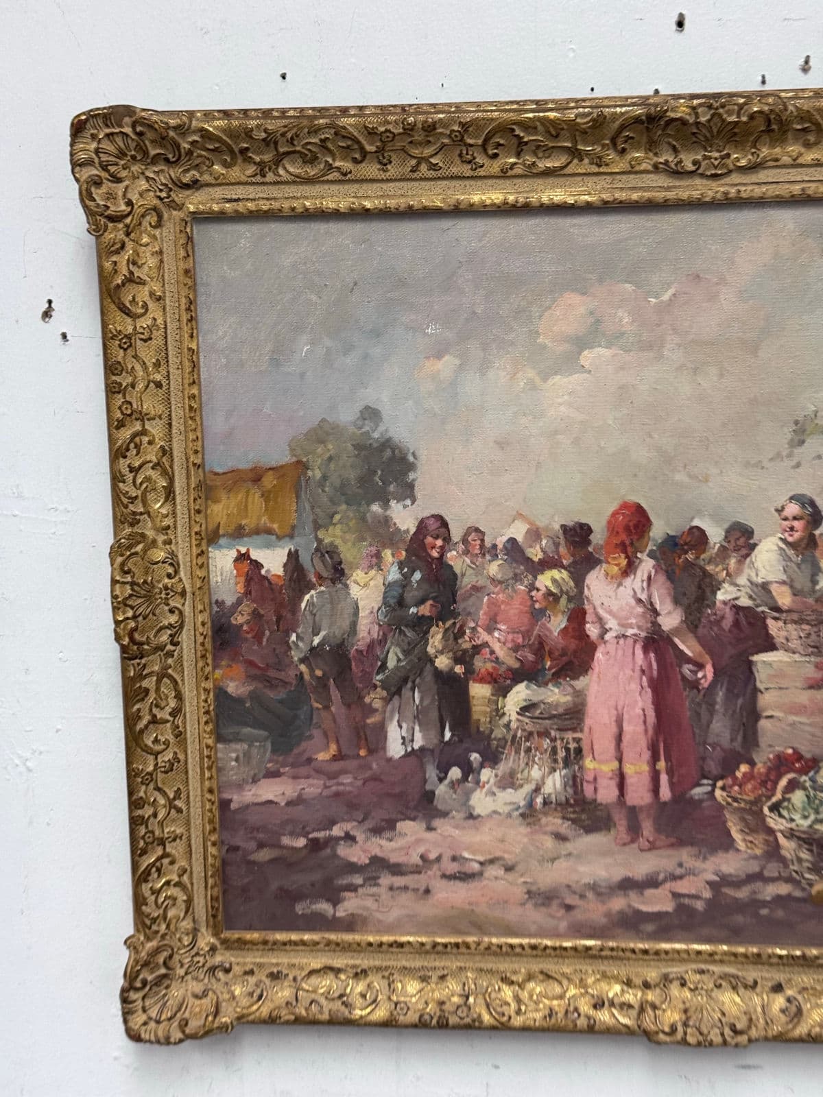 Agoston Acs "Market Scene" Original Oil on Canvas, Signed + Framed - Thumbnail 5