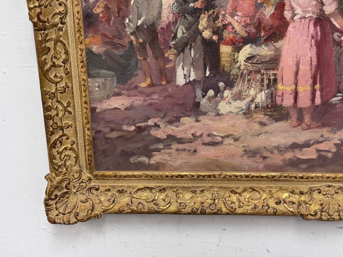 Agoston Acs "Market Scene" Original Oil on Canvas, Signed + Framed - Thumbnail 12