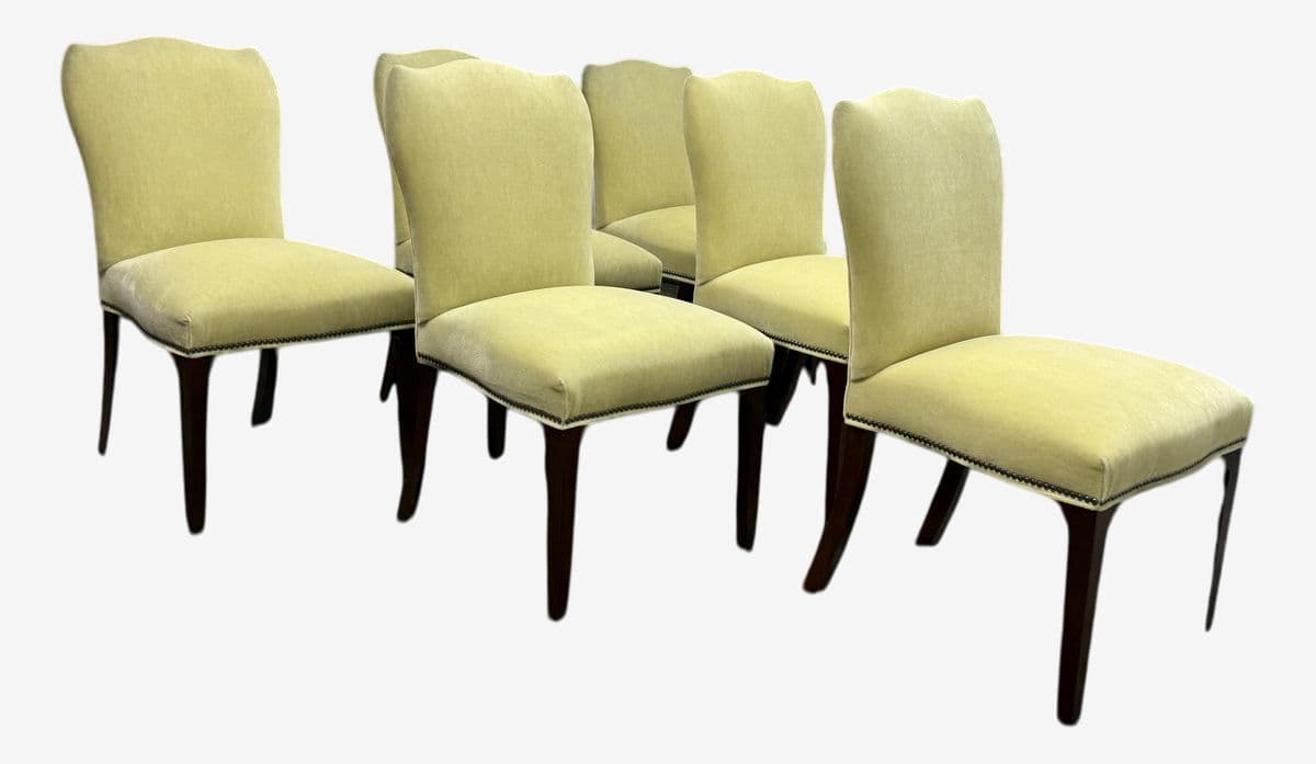 Hickory Chair Company Cabriole Side Dining Chairs in Kravet Limeade Mohair, Set of Six - Image 1