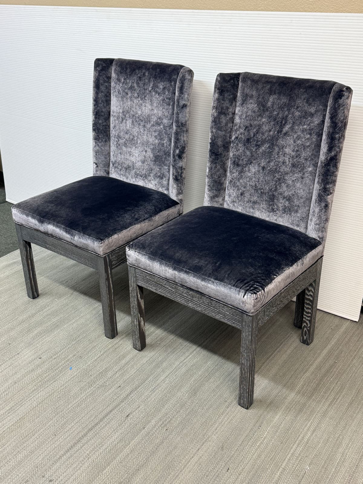 Kravet Flying Point Gray Velvet Head Chairs, Pair - Thumbnail 4