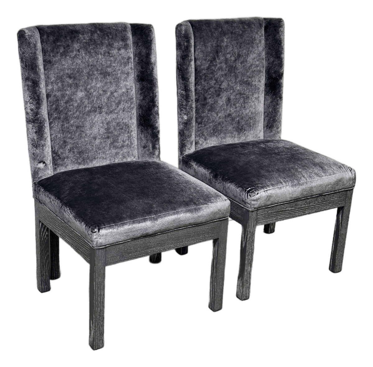 Kravet Flying Point Gray Velvet Head Chairs, Pair - Thumbnail 2