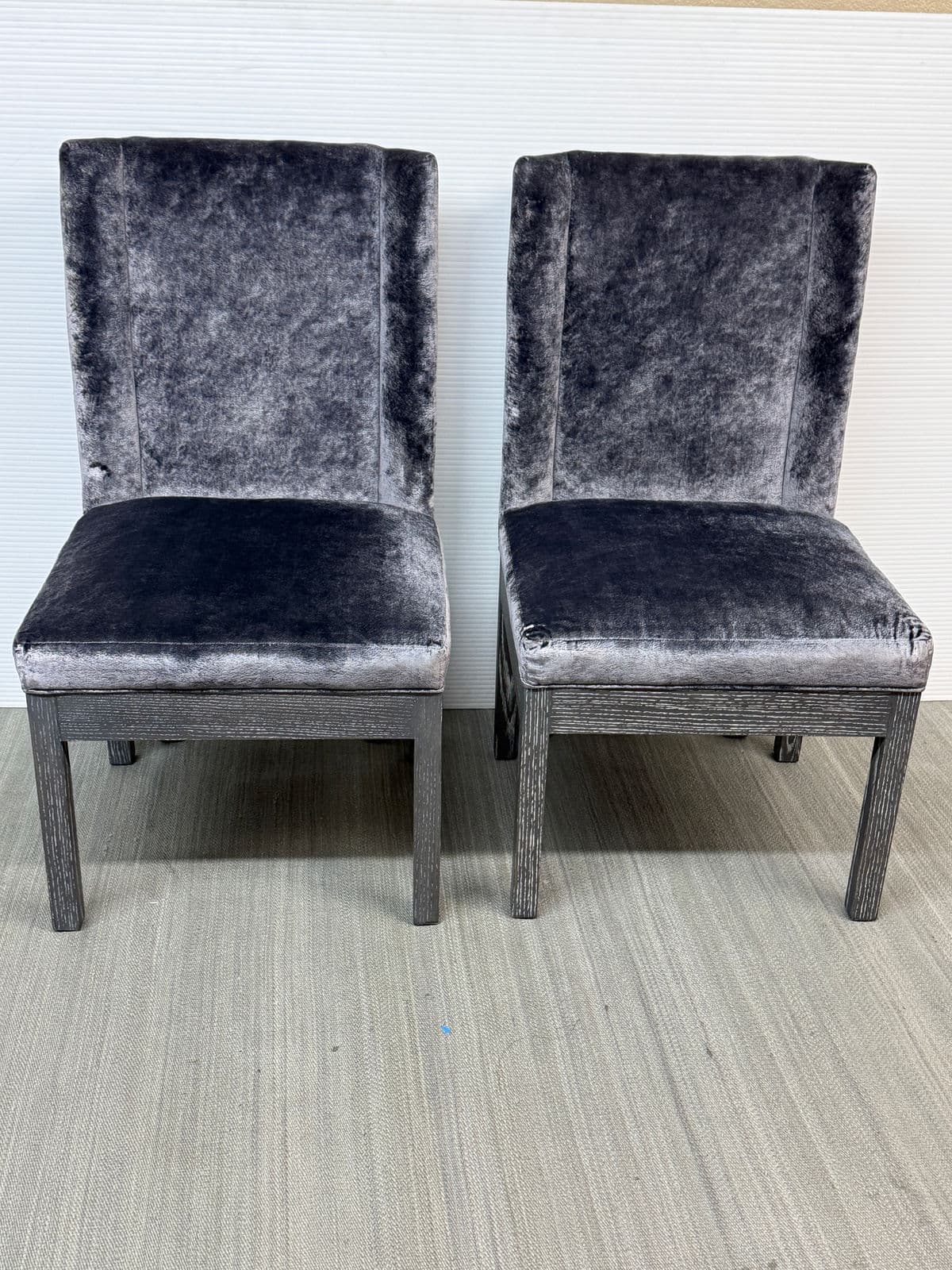 Kravet Flying Point Gray Velvet Head Chairs, Pair - Thumbnail 3
