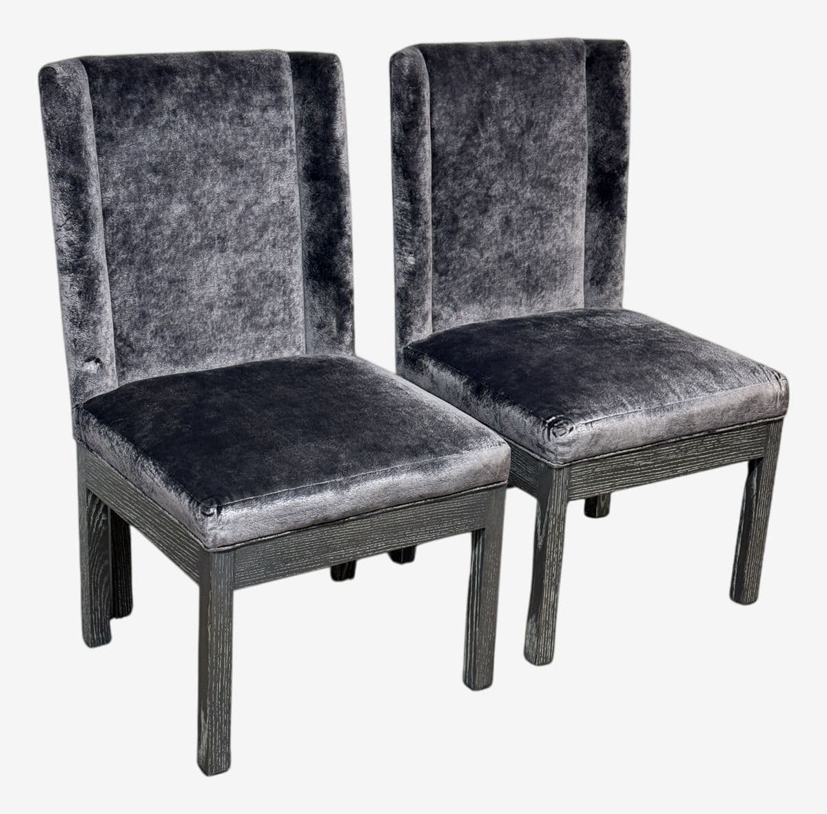 Kravet Flying Point Gray Velvet Head Chairs, Pair - Image 1