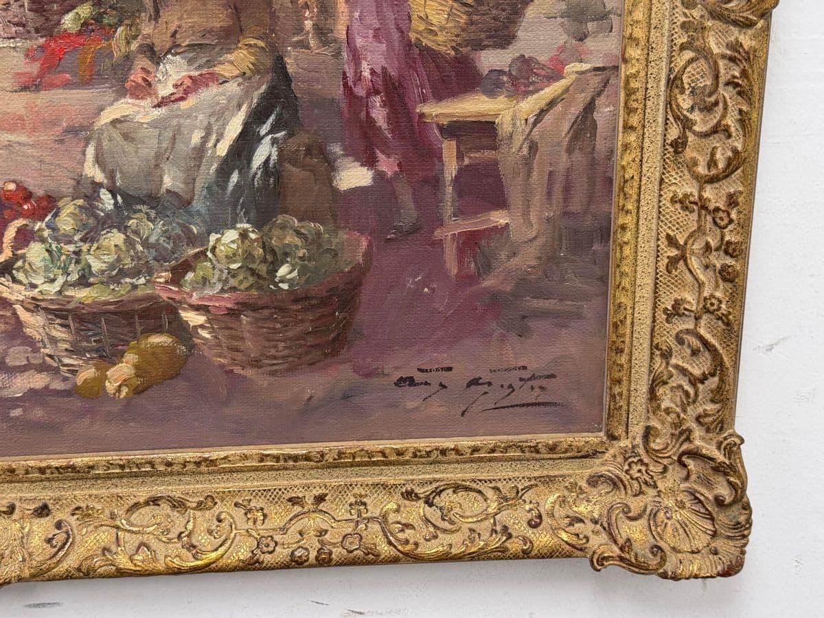 Agoston Acs "Market Scene" Original Oil on Canvas, Signed + Framed - Thumbnail 10