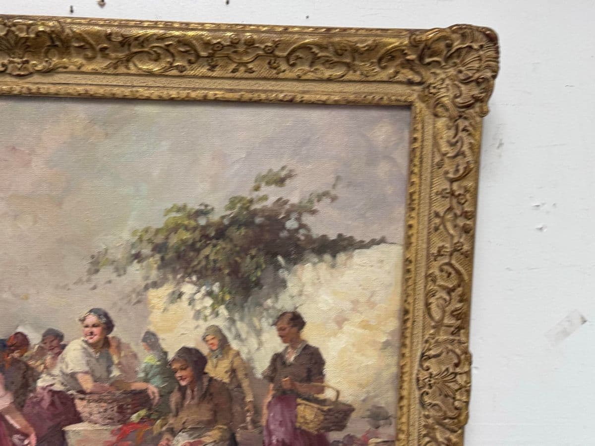 Agoston Acs "Market Scene" Original Oil on Canvas, Signed + Framed - Thumbnail 8