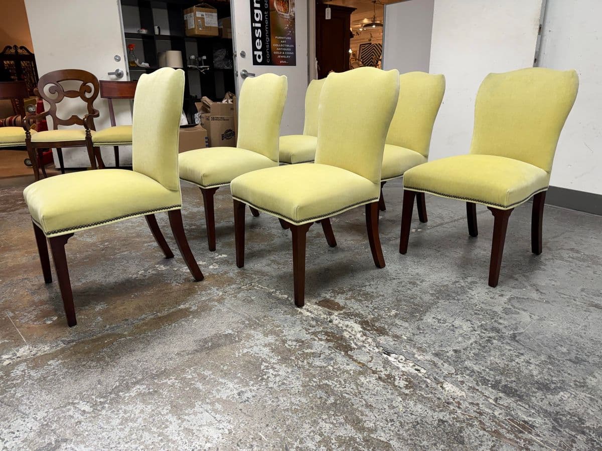 Hickory Chair Company Cabriole Side Dining Chairs in Kravet Limeade Mohair, Set of Six - Thumbnail 3