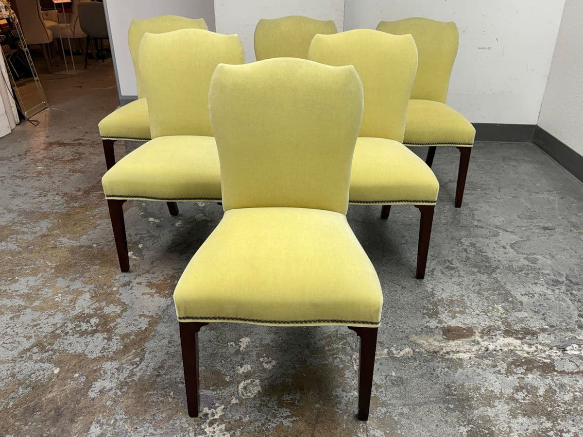 Hickory Chair Company Cabriole Side Dining Chairs in Kravet Limeade Mohair, Set of Six - Thumbnail 4